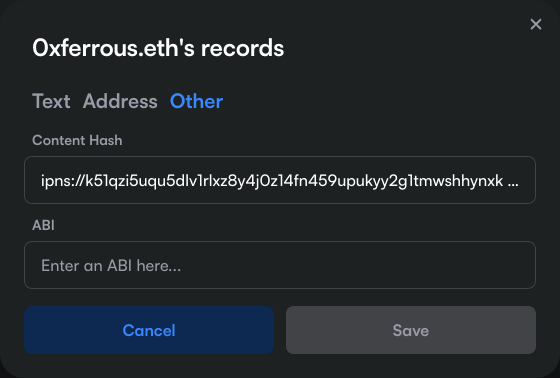 Setting content hash using the ENS frontend